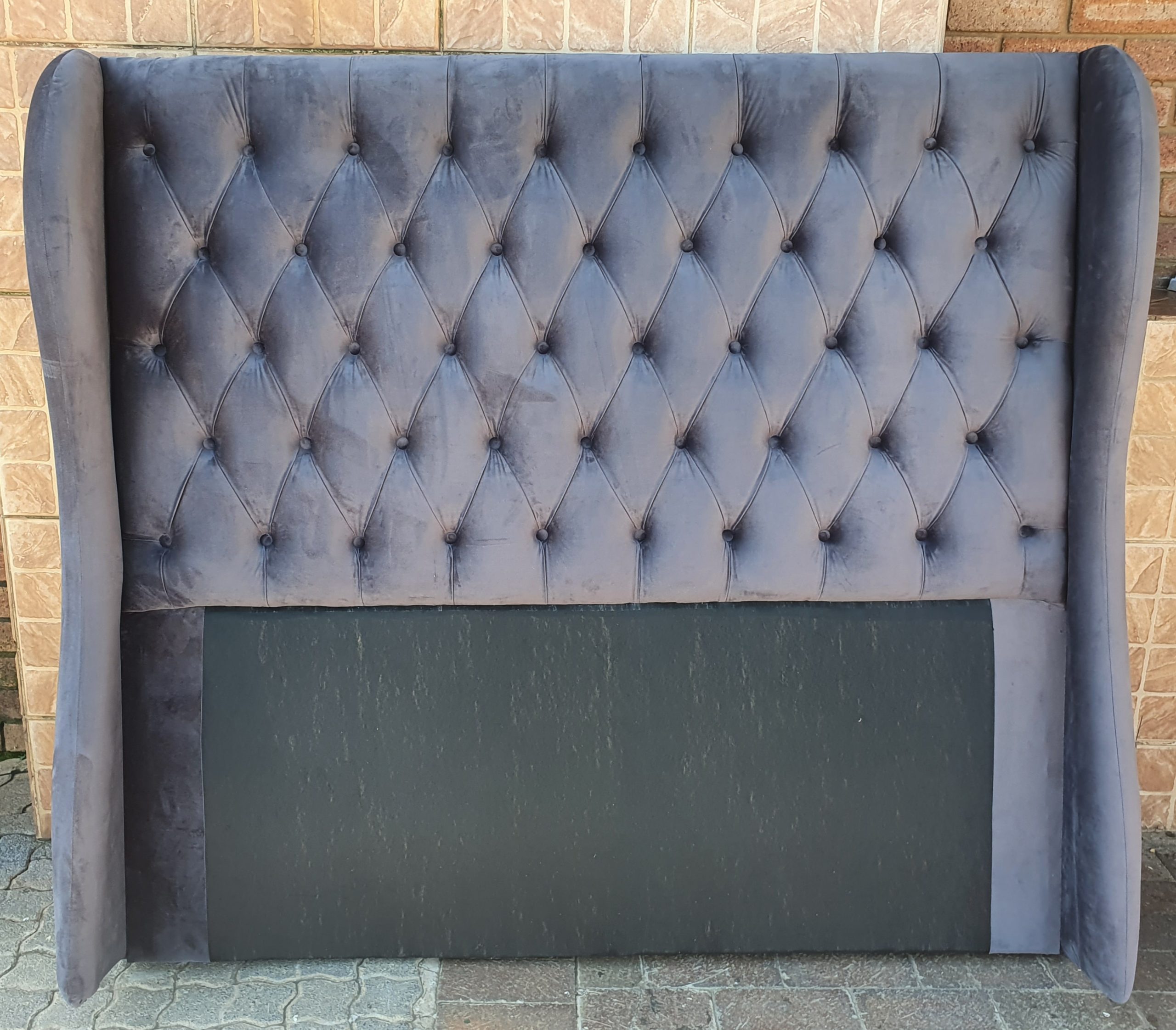 Velvet Button Headboard Curved Wings